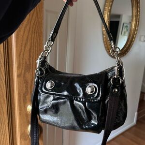COACH, crossbody, handbag black patent leather, silver hardware